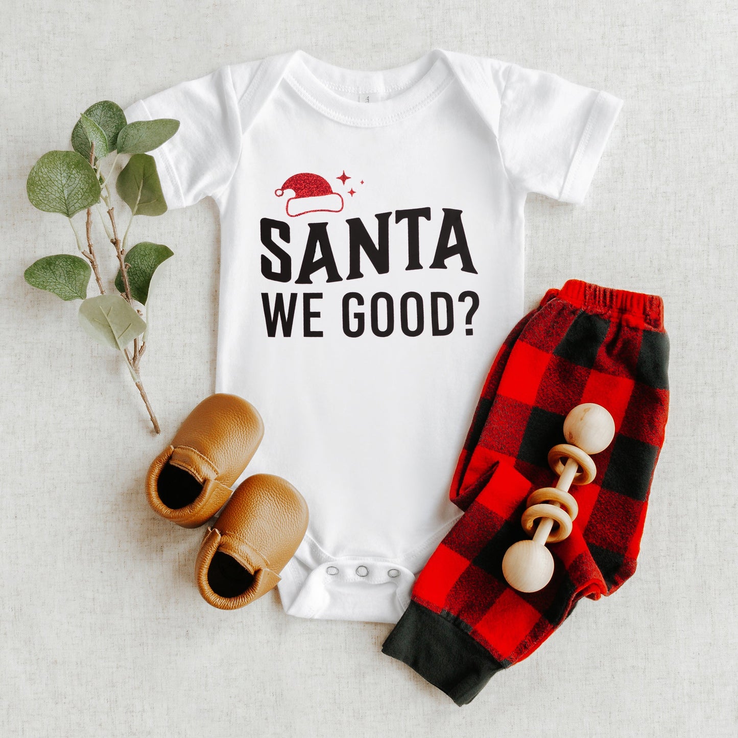 Santa We Good Glitter | Baby Graphic Short Sleeve Bodysuit
