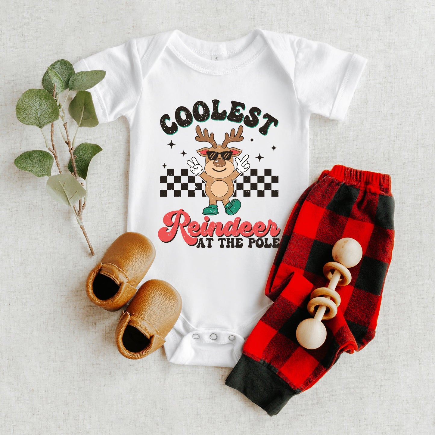 Coolest Reindeer At The Pole | Baby Graphic Short Sleeve Bodysuit