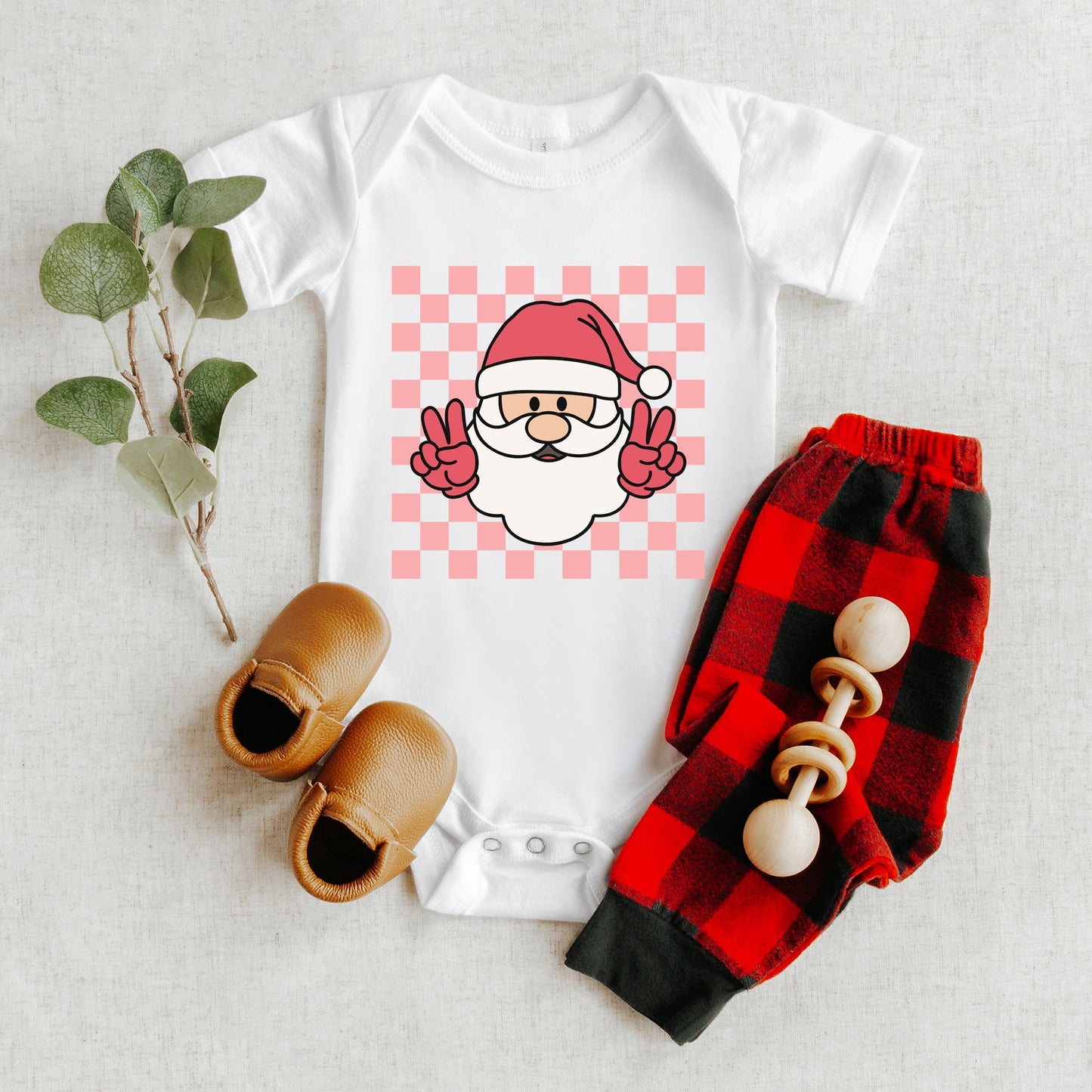 Checkered Santa | Baby Graphic Short Sleeve Bodysuit