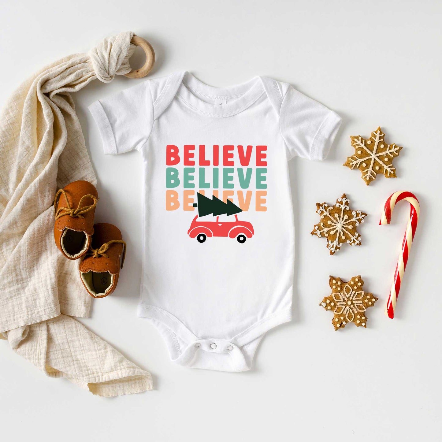 Believe Stacked Car | Baby Graphic Short Sleeve Bodysuit