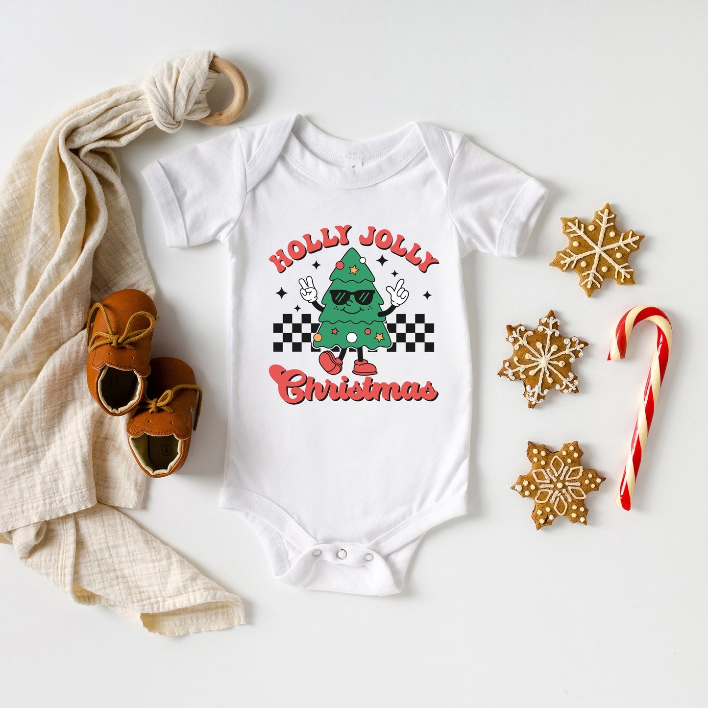 Holly Jolly Christmas Tree | Baby Graphic Short Sleeve Bodysuit