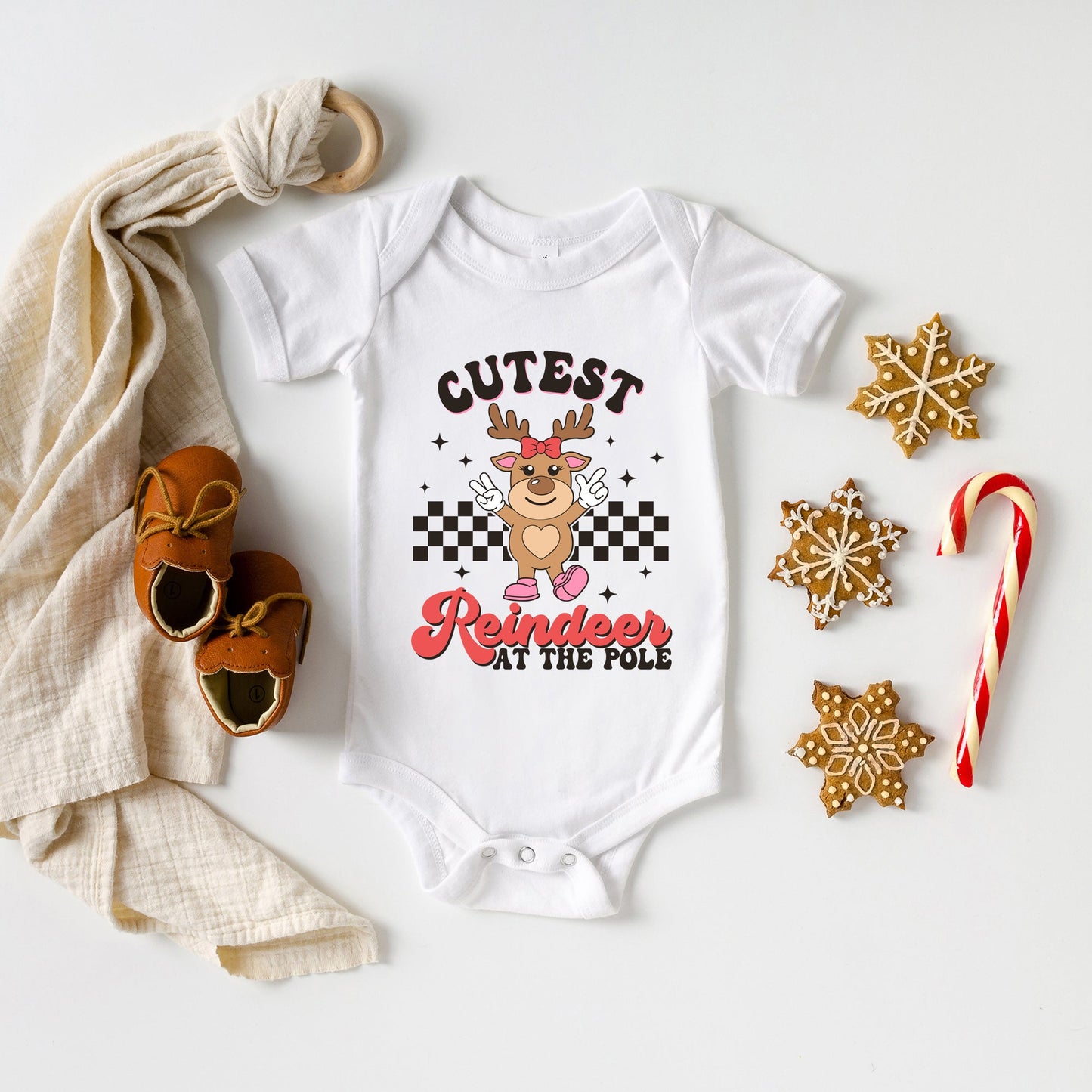 Cutest Reindeer At The Pole | Baby Graphic Short Sleeve Bodysuit
