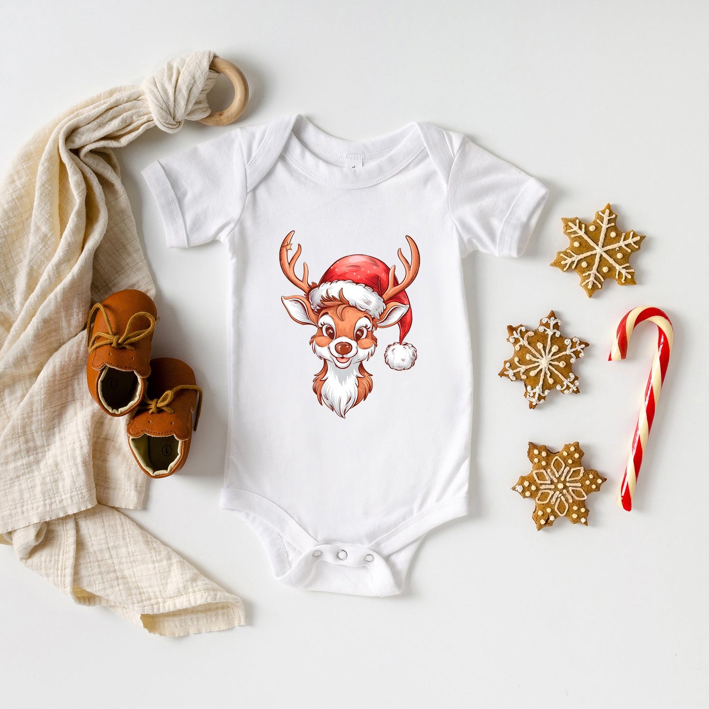 Cute Reindeer Head | Baby Graphic Short Sleeve Bodysuit