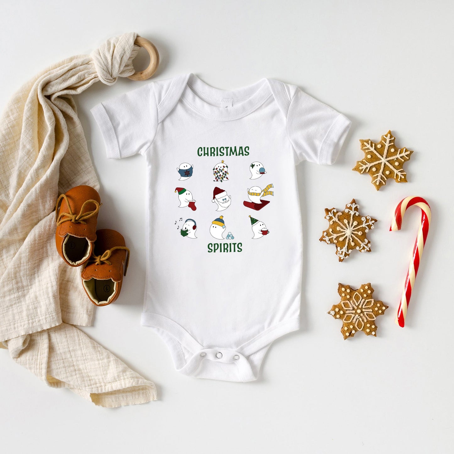Christmas Spirits Green Words | Baby Graphic Short Sleeve Bodysuit