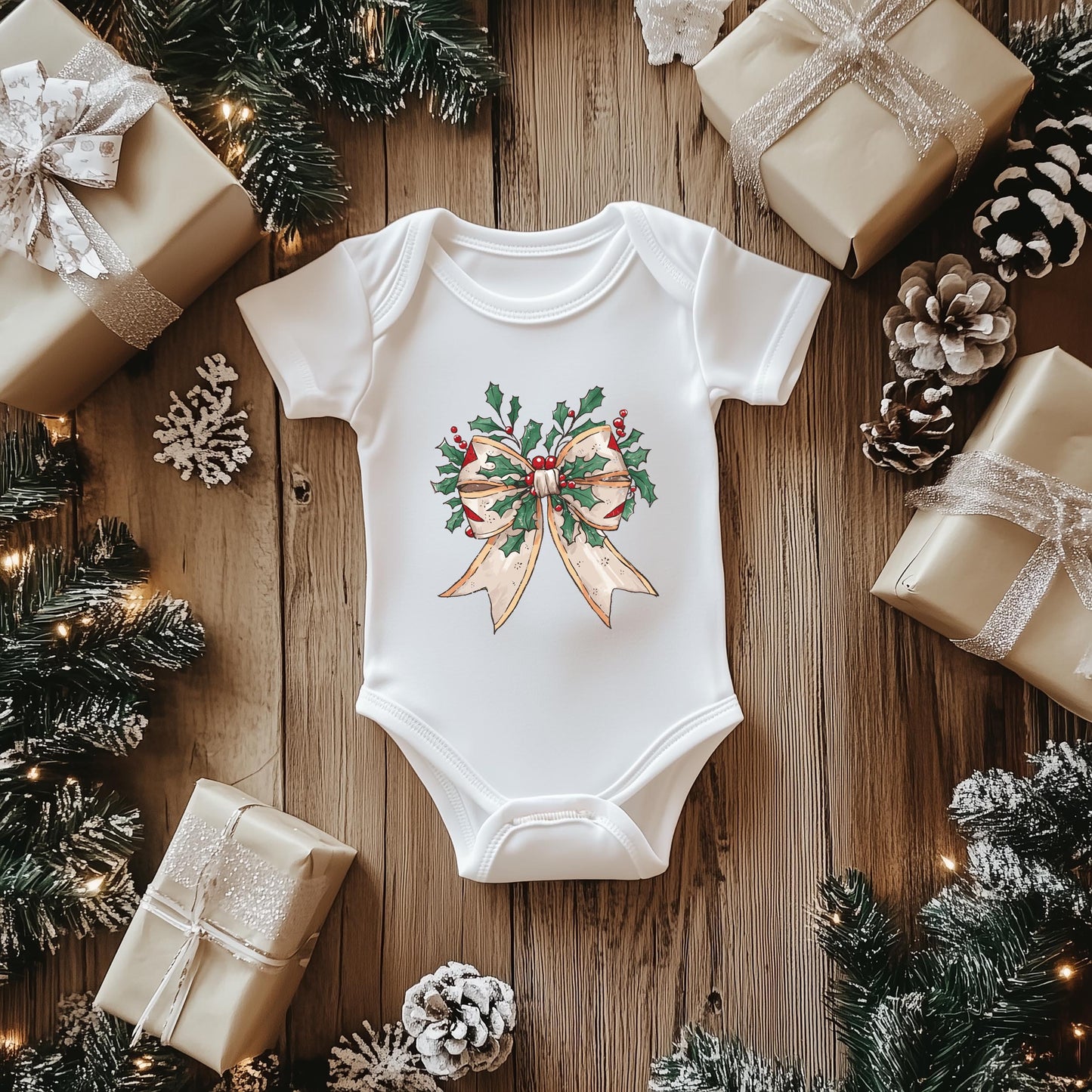 Holly Leaves Coquette | Baby Graphic Short Sleeve Bodysuit