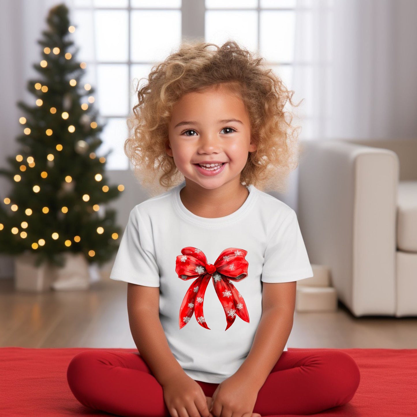 Coquette Christmas Snowflake Bow | Youth Graphic Short Sleeve Tee