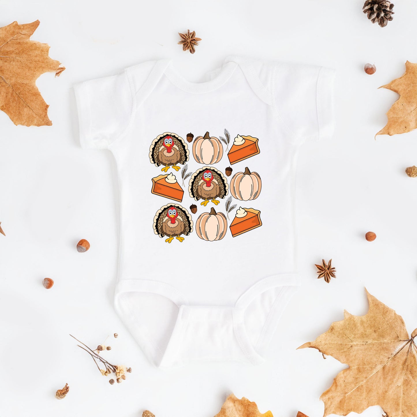Turkey Pumpkin Pie Grid | Baby Graphic Short Sleeve Bodysuit