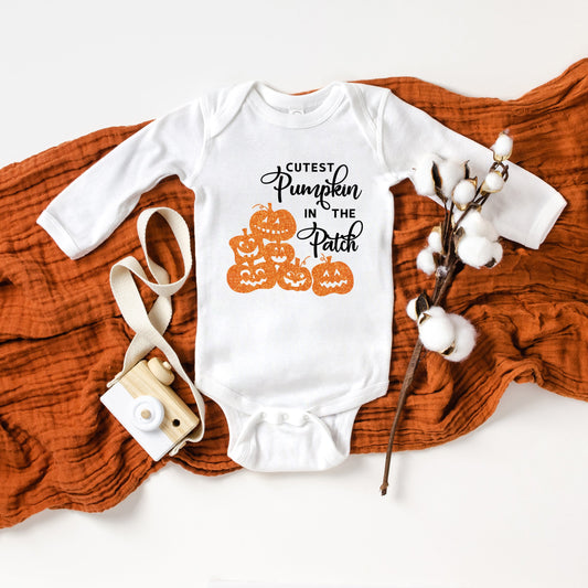 Cutest Pumpkin In The Patch Glitter | Baby Graphic Long Sleeve Bodysuit