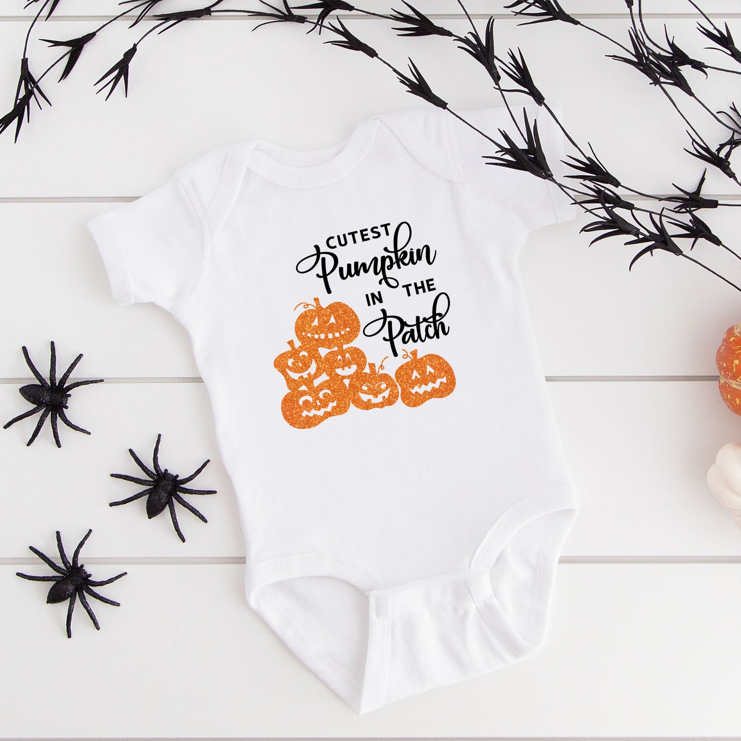Cutest Pumpkin In The Patch Glitter | Baby Graphic Short Sleeve Bodysuit