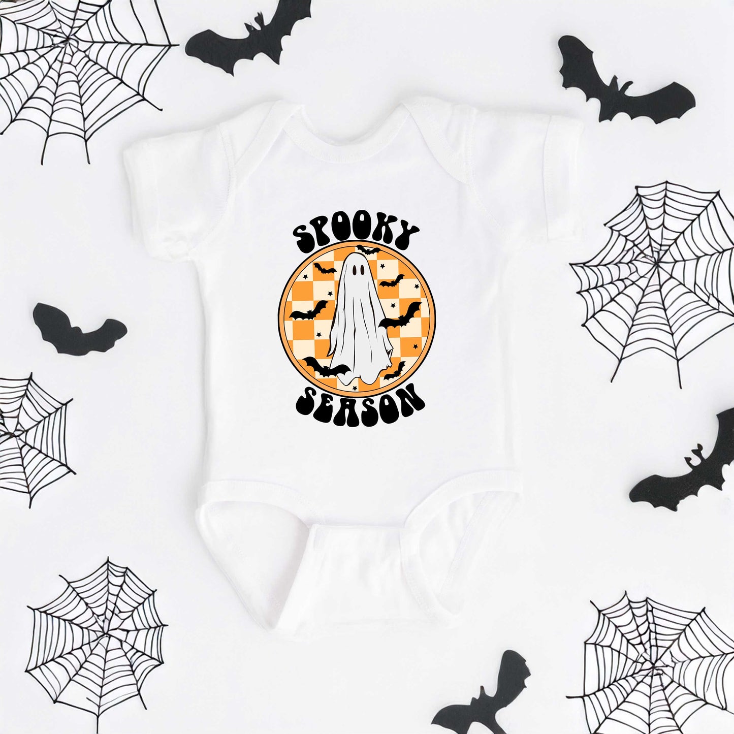 Spooky Season Checkered Ghost | Baby Graphic Short Sleeve Bodysuit