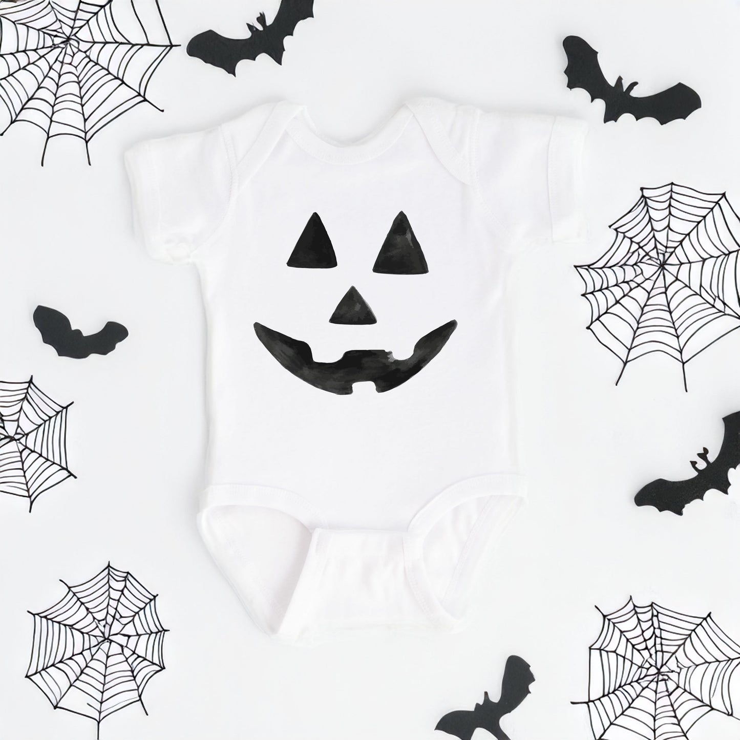Watercolor Jack-O-Lantern Face | Baby Graphic Short Sleeve Bodysuit