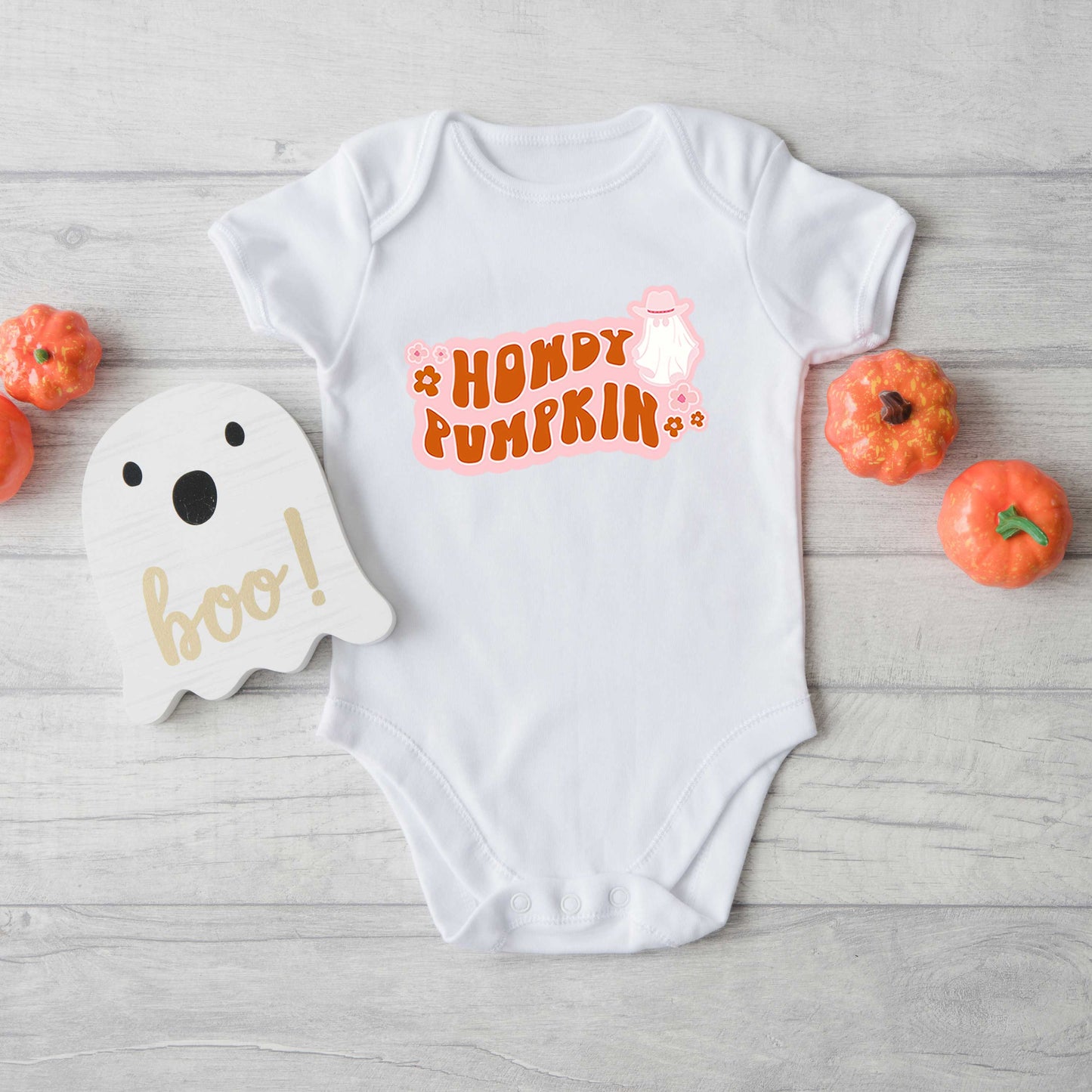 Howdy Pumpkin Ghost | Baby Graphic Short Sleeve Bodysuit