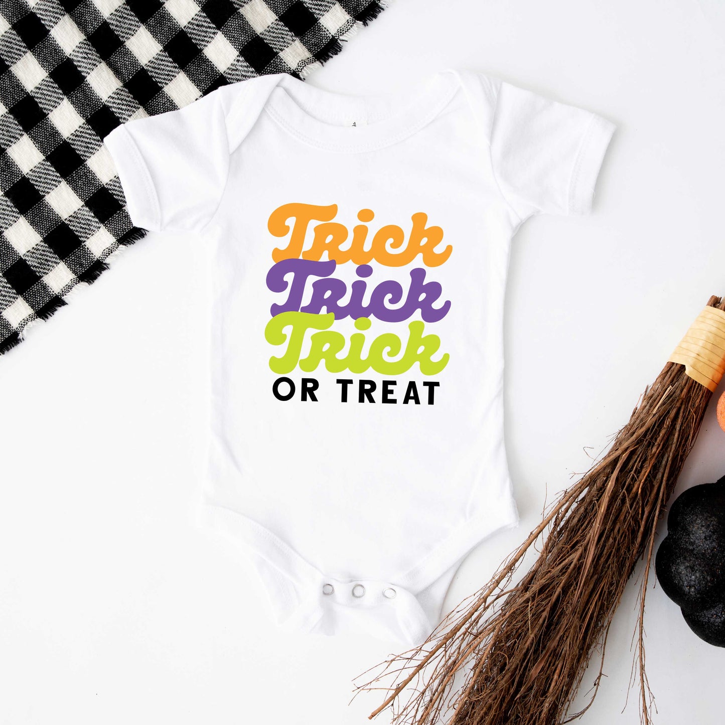Trick Or Treat Colorful Stacked | Baby Graphic Short Sleeve Bodysuit
