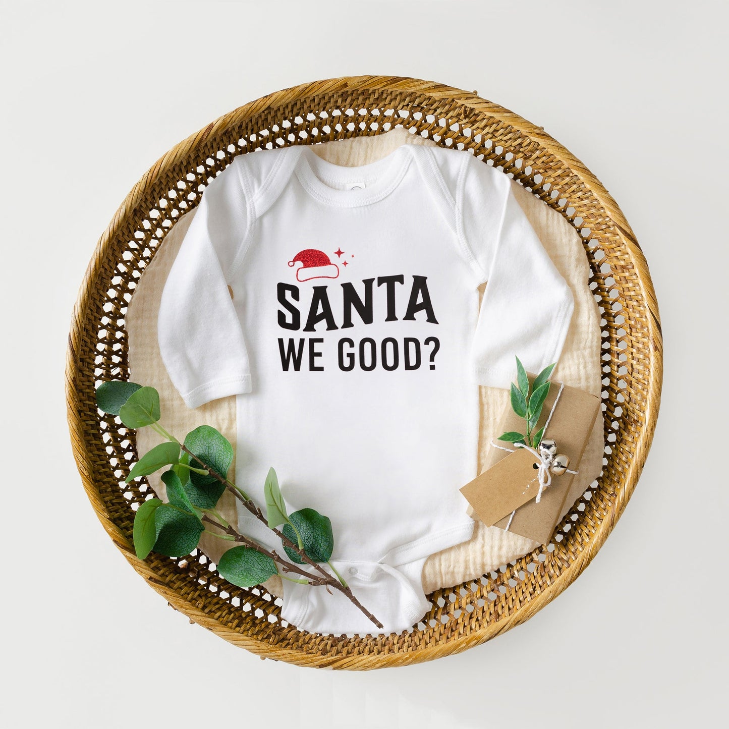 Santa We Good Glitter | Baby Graphic Long Sleeve Bodysuit