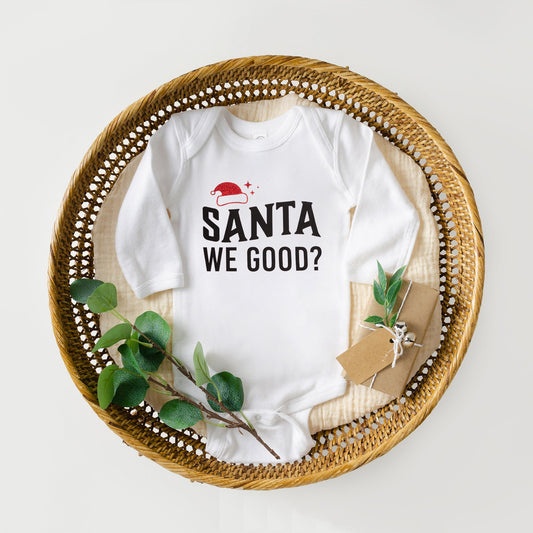 Santa We Good Glitter | Baby Graphic Long Sleeve Bodysuit