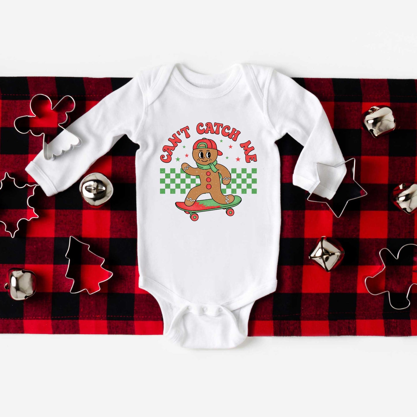 Gingerbread Man Skateboard | Baby Graphic Long Sleeve Bodysuit