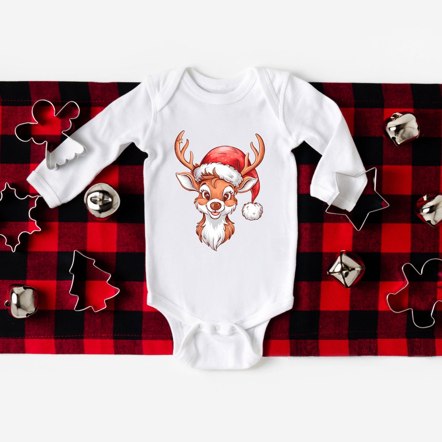 Cute Reindeer Head | Baby Graphic Long Sleeve Bodysuit