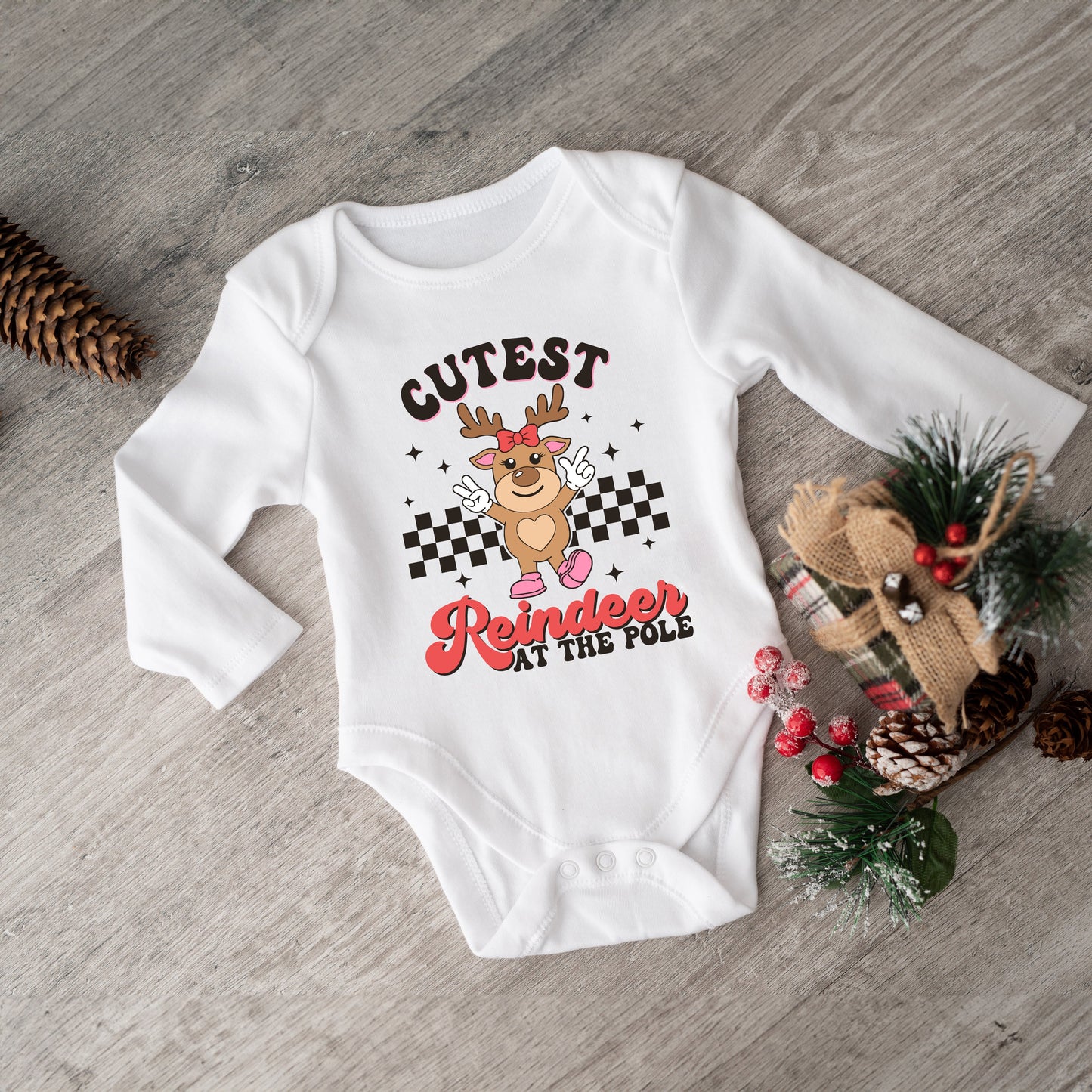 Cutest Reindeer At The Pole | Baby Graphic Long Sleeve Bodysuit