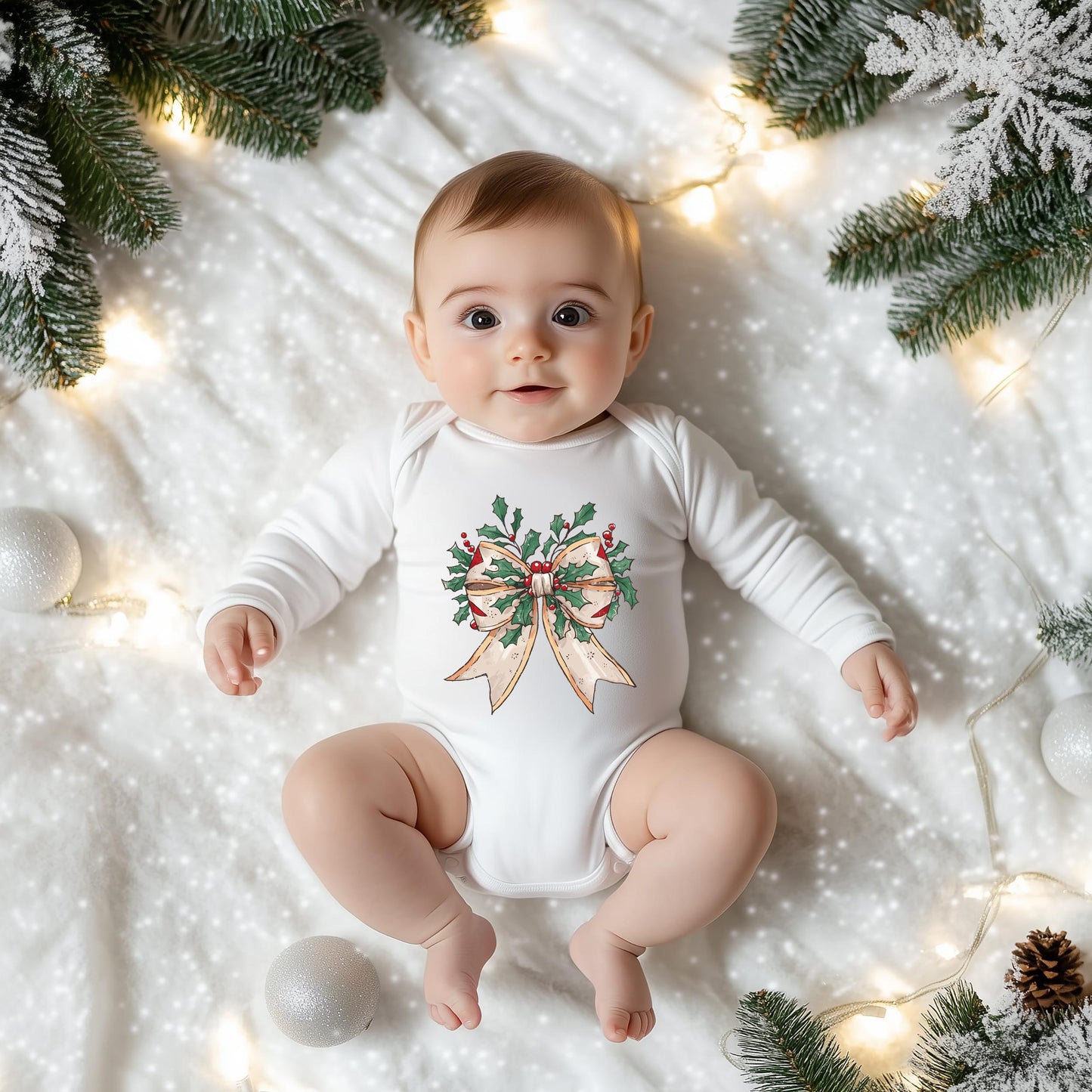 Holly Leaves Coquette | Baby Graphic Long Sleeve Bodysuit