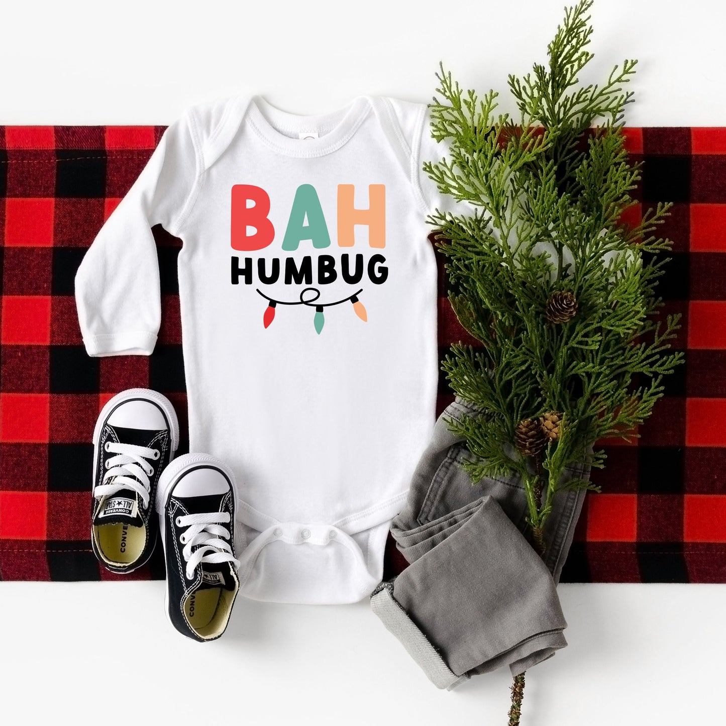 Bah Humbug Lights | Baby Long Sleeve Bodysuit