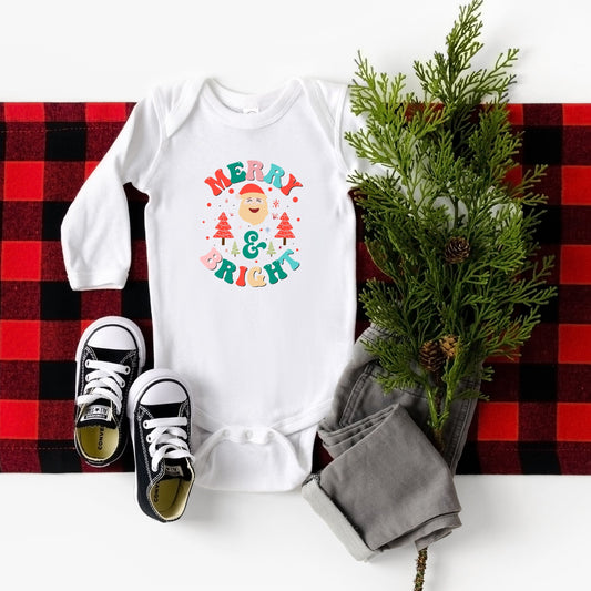 Retro Merry And Bright Santa | Baby Long Sleeve Bodysuit
