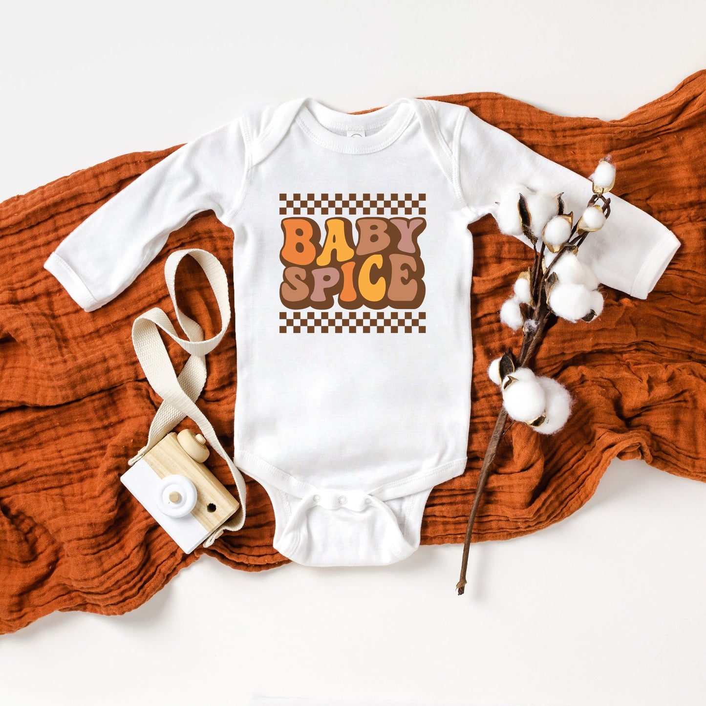 Baby Spice Checkered | Baby Graphic Long Sleeve Bodysuit