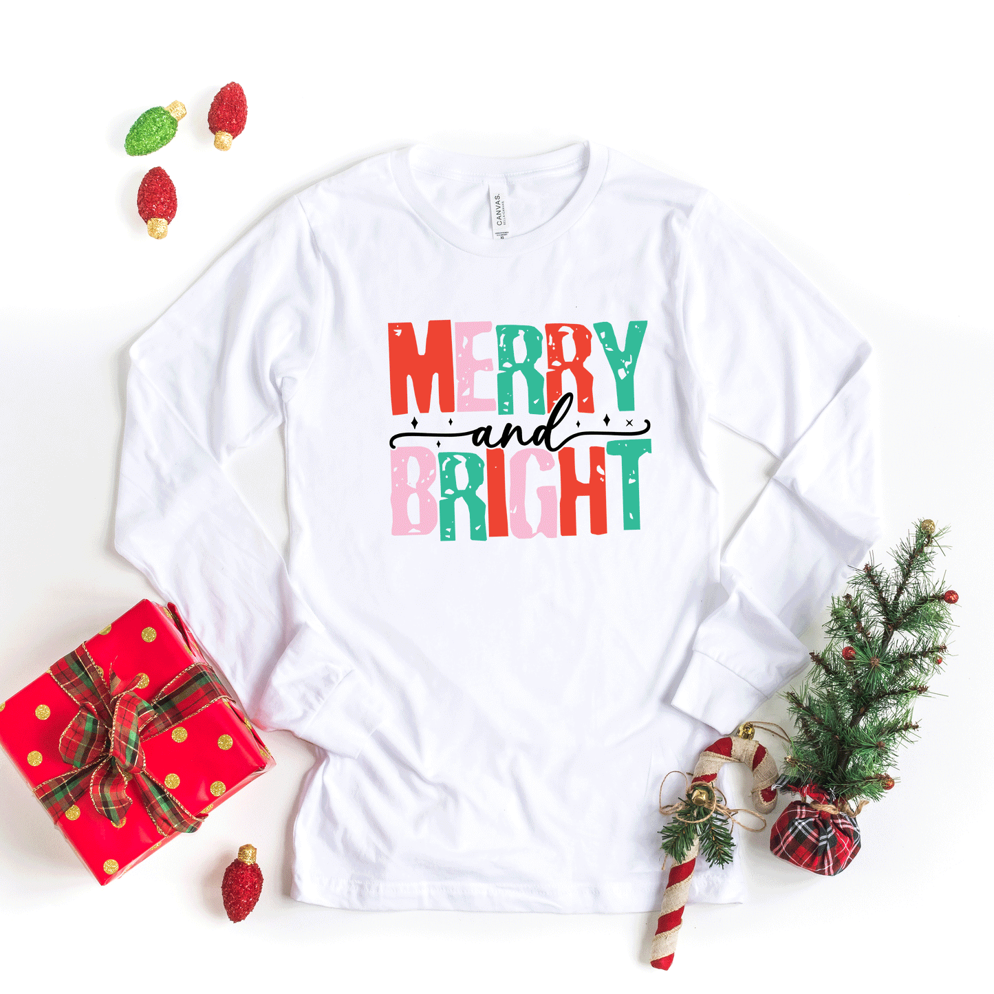 Merry and Bright Colorful | Long Sleeve Crew Neck