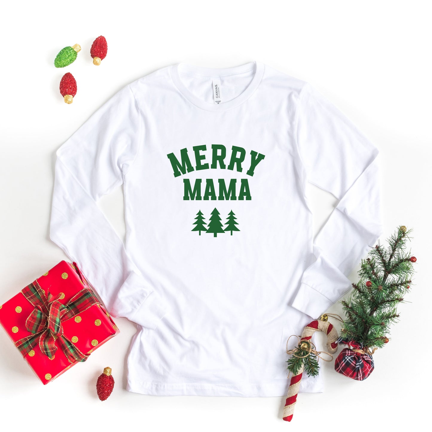 Merry Mama Pine Tree | Long Sleeve Crew Neck