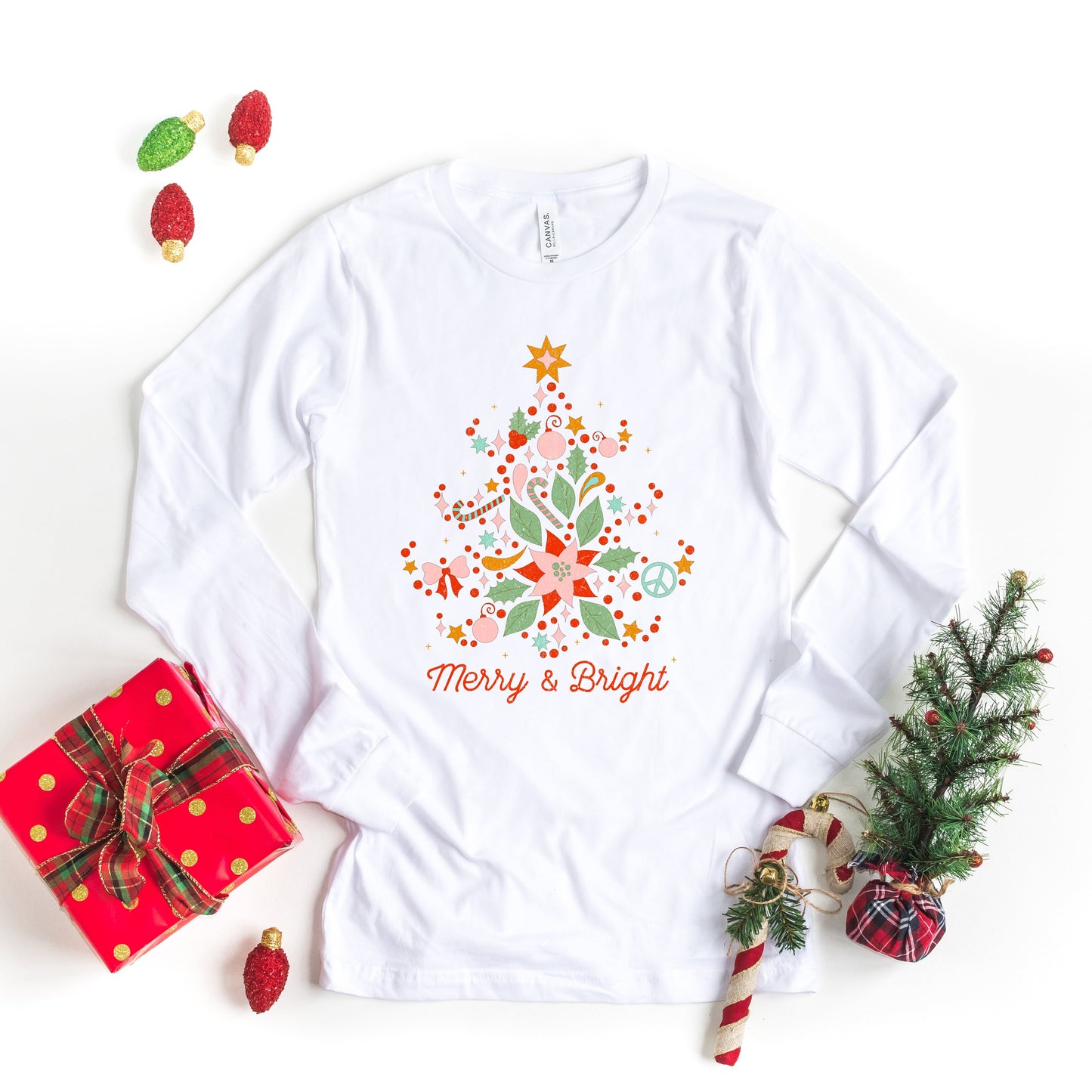 Merry and Bright Tree Grunge | Long Sleeve Crew Neck