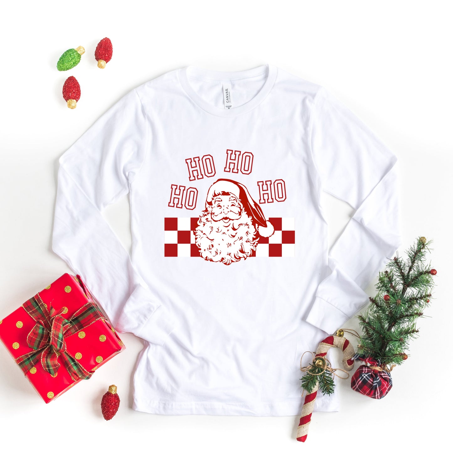 Ho Ho Ho Checkered | Long Sleeve Crew Neck