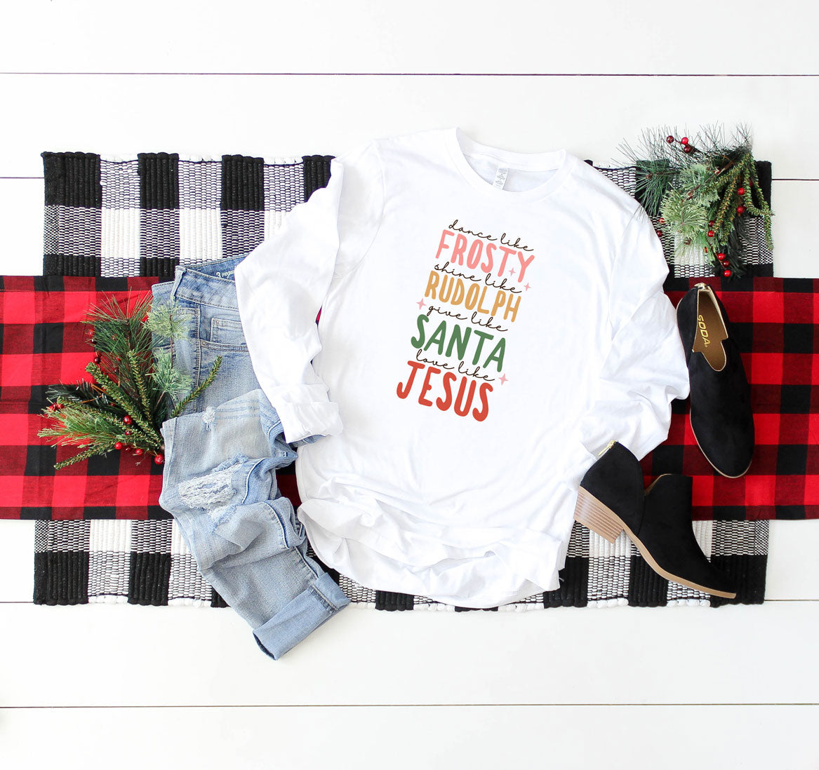 Frosty Rudolph Santa Jesus | Long Sleeve Graphic Tee