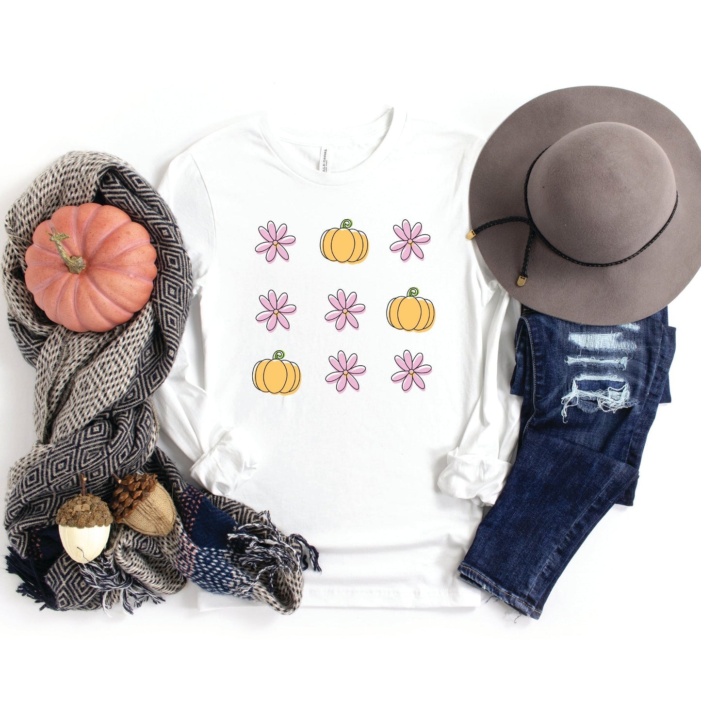 Pumpkin and Flowers | Long Sleeve Crew Neck