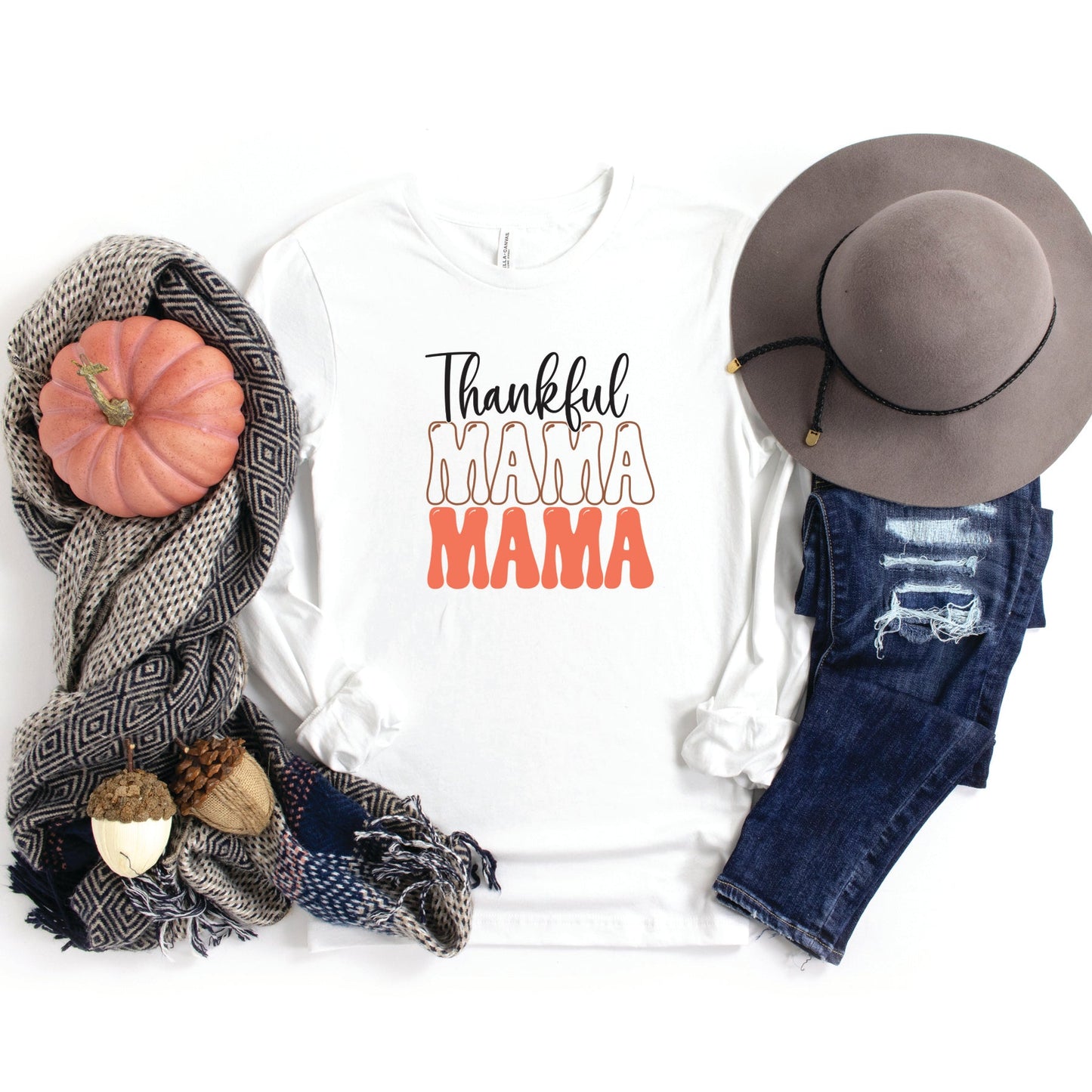 Thankful Mama Stacked | Long Sleeve Crew Neck