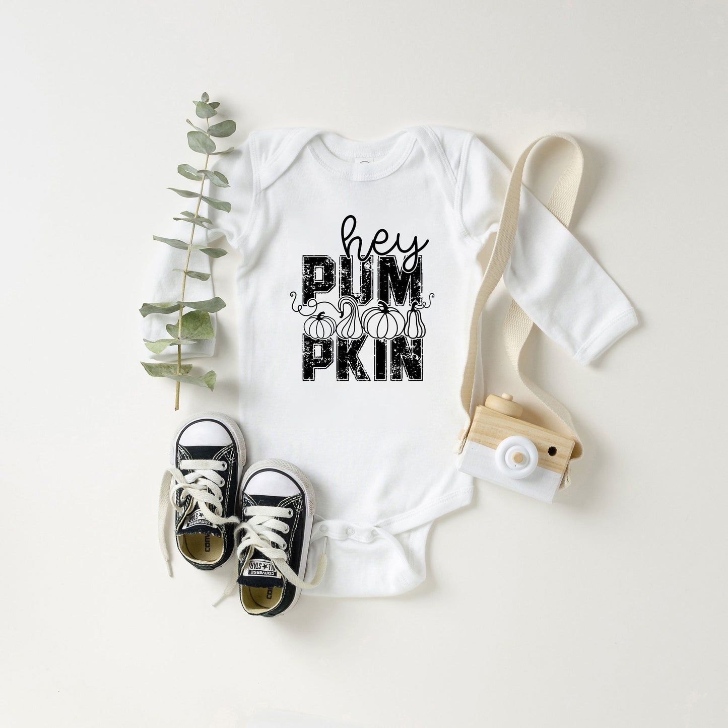Hey Pumpkin Distressed | Baby Graphic Long Sleeve Bodysuit