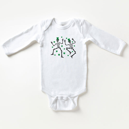 Shamrocks And Dancing Skeletons | Baby Long Sleeve Bodysuit