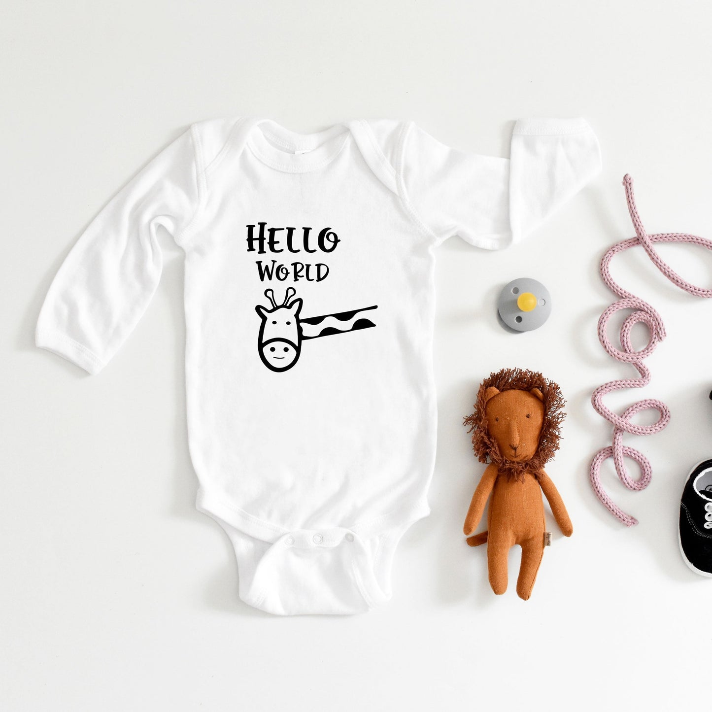 Hello World Giraffe | Baby Long Sleeve Bodysuit