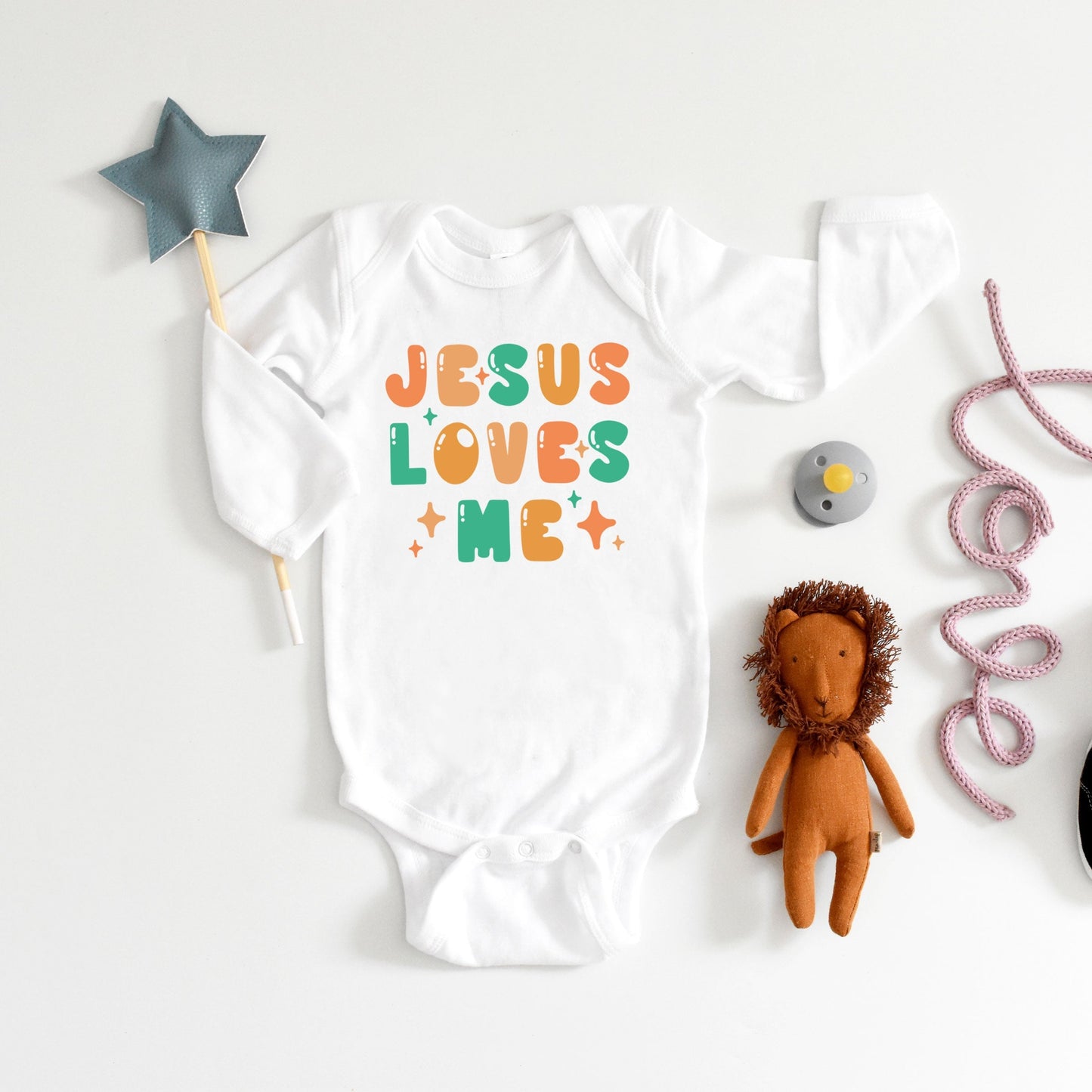Jesus Loves Me Stars | Baby Graphic Long Sleeve Bodysuit
