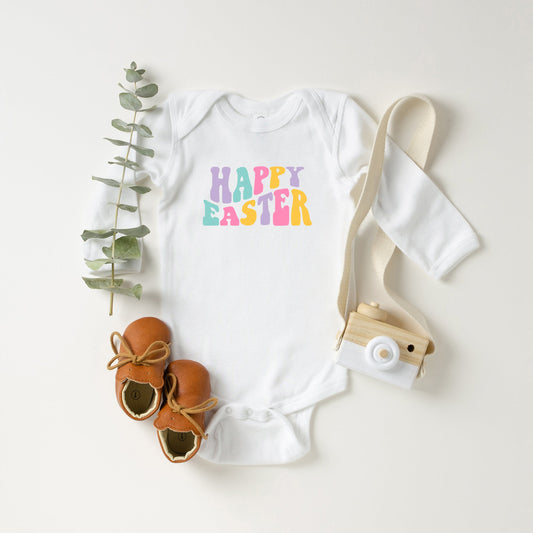 Happy Easter Wavy Colorful | Baby Long Sleeve Bodysuit