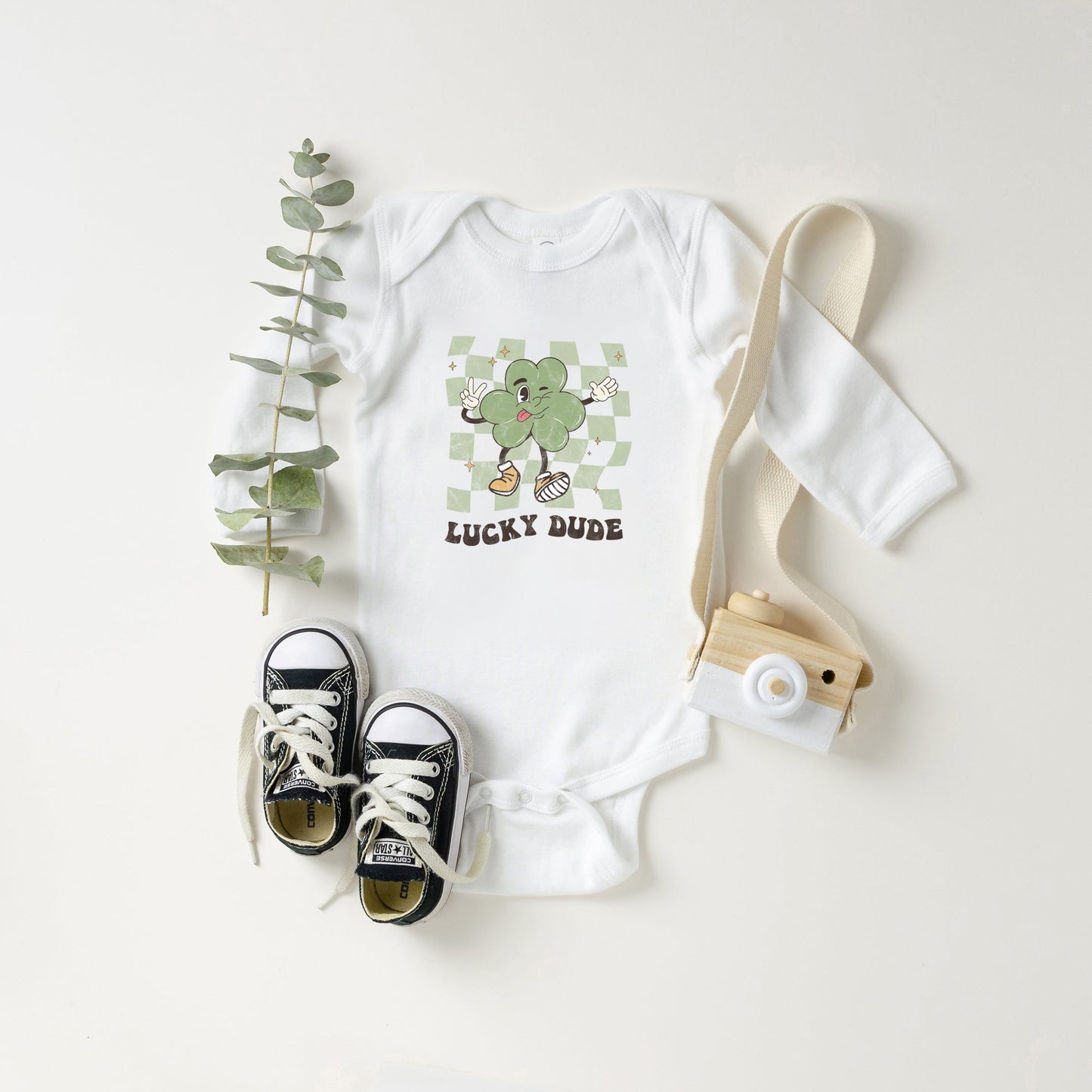 Lucky Dude Checkered | Baby Long Sleeve Bodysuit