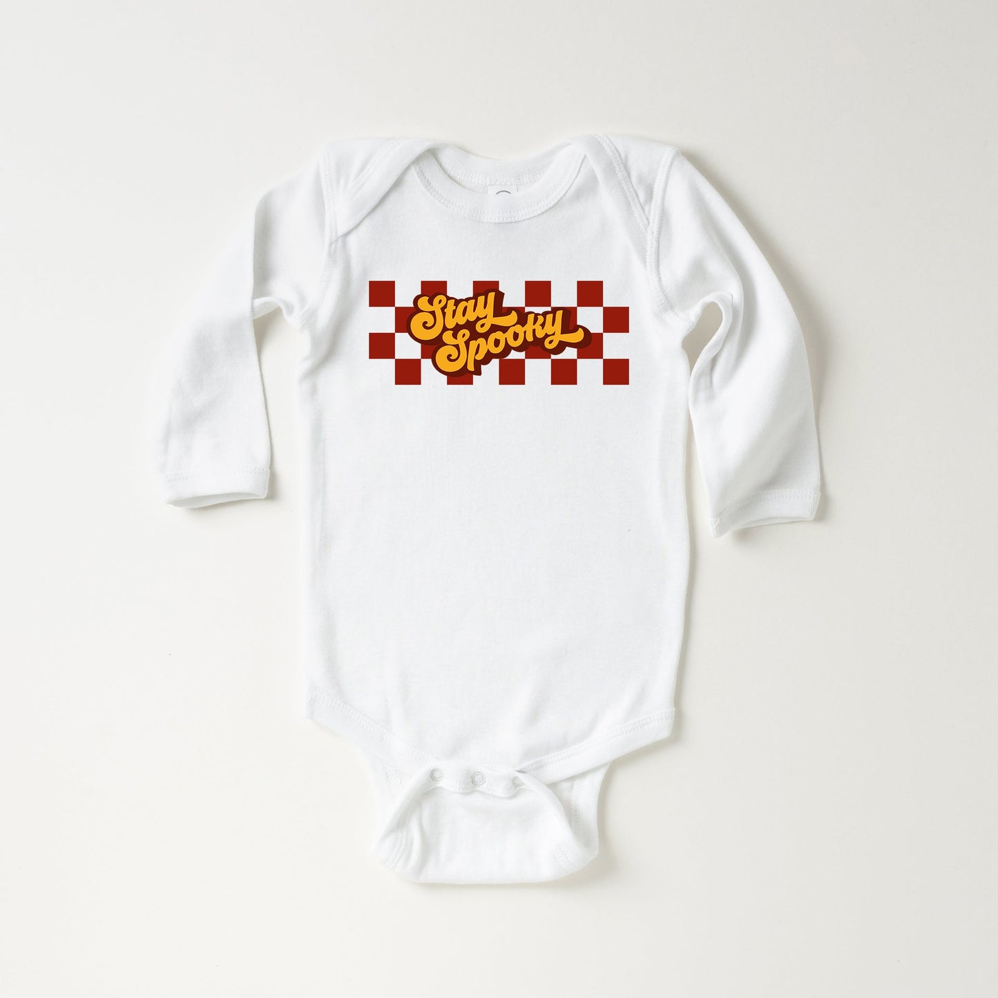 Stay Spooky Retro Checkered | Baby Long Sleeve Bodysuit