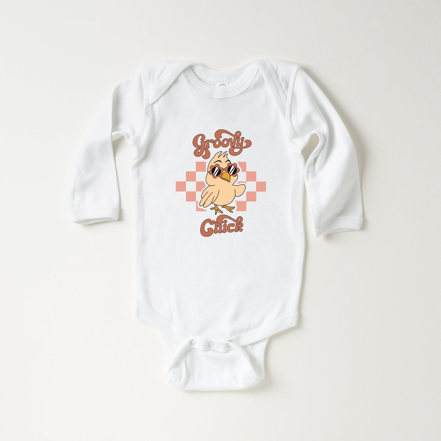 Groovy Chick Checkered | Baby Long Sleeve Bodysuit