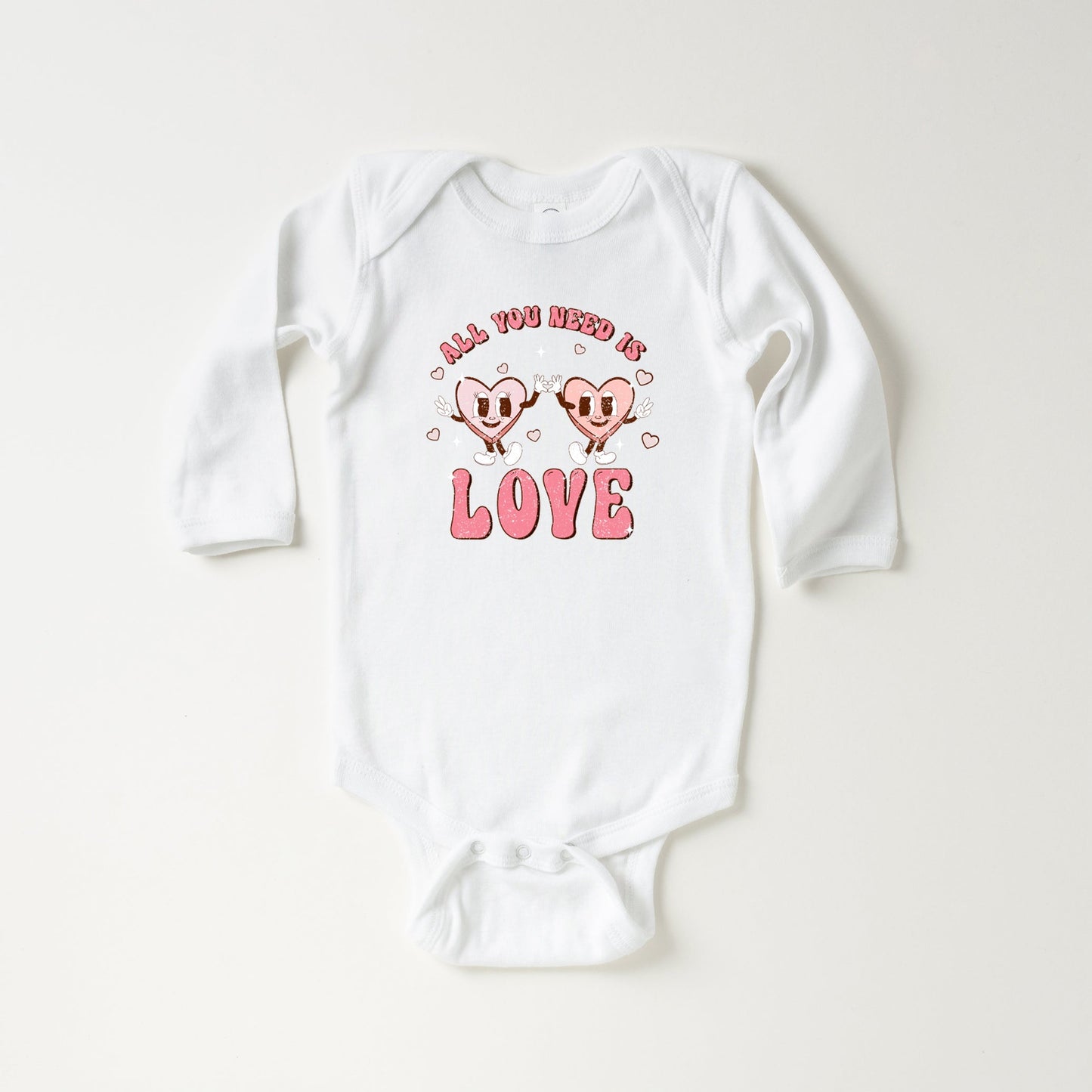 Retro All You Need Is Love Hearts | Baby Long Sleeve Bodysuit