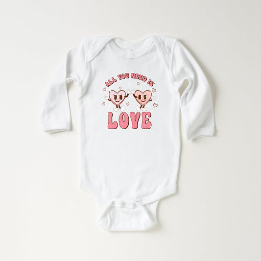 Retro All You Need Is Love Hearts | Baby Long Sleeve Bodysuit