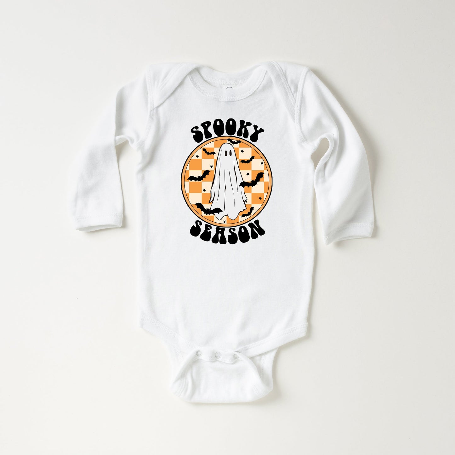 Spooky Season Checkered Ghost | Baby Long Sleeve Bodysuit