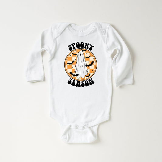 Spooky Season Checkered Ghost | Baby Long Sleeve Bodysuit
