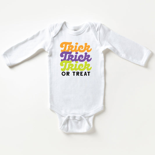 Trick Or Treat Colorful Stacked | Baby Long Sleeve Bodysuit