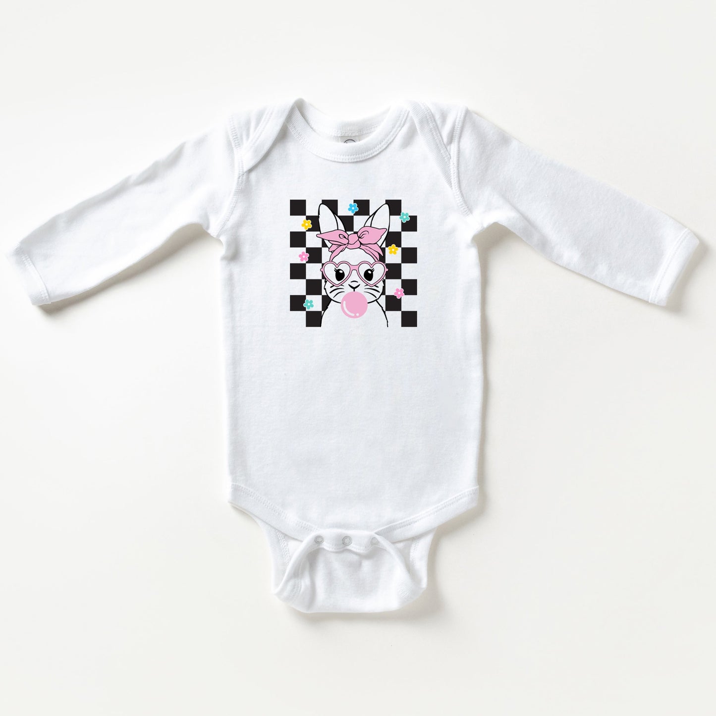 Groovy Checkered Bunny | Baby Long Sleeve Bodysuit