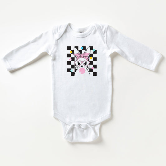 Groovy Checkered Bunny | Baby Long Sleeve Bodysuit