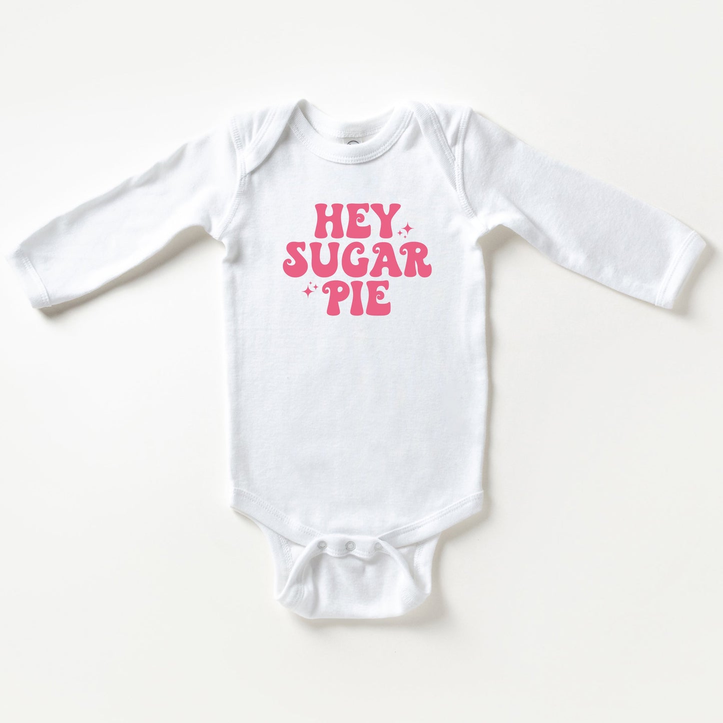 Hey Sugar Pie Stars Pink | Baby Long Sleeve Bodysuit