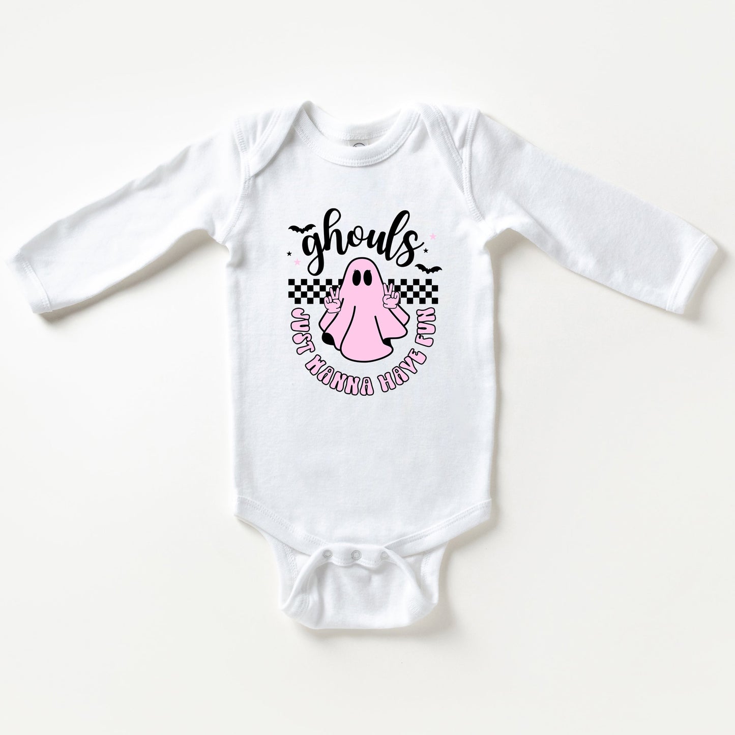 Just Wanna Have Fun Checkered | Baby Graphic Long Sleeve Bodysuit